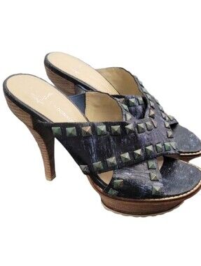 LISA For Donald J. Pliner Studded Platform Mules Ivory Blue Sz 7M Punk Glam Y2K